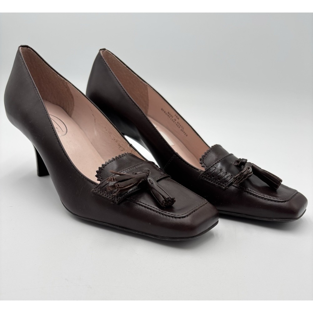 Talbots Brown Leather Tassel Kiltie Loafer Pumps Heels Women's 7 AA Brazil